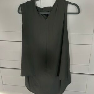 Olive sleevelesss blouse, flattering V neck
